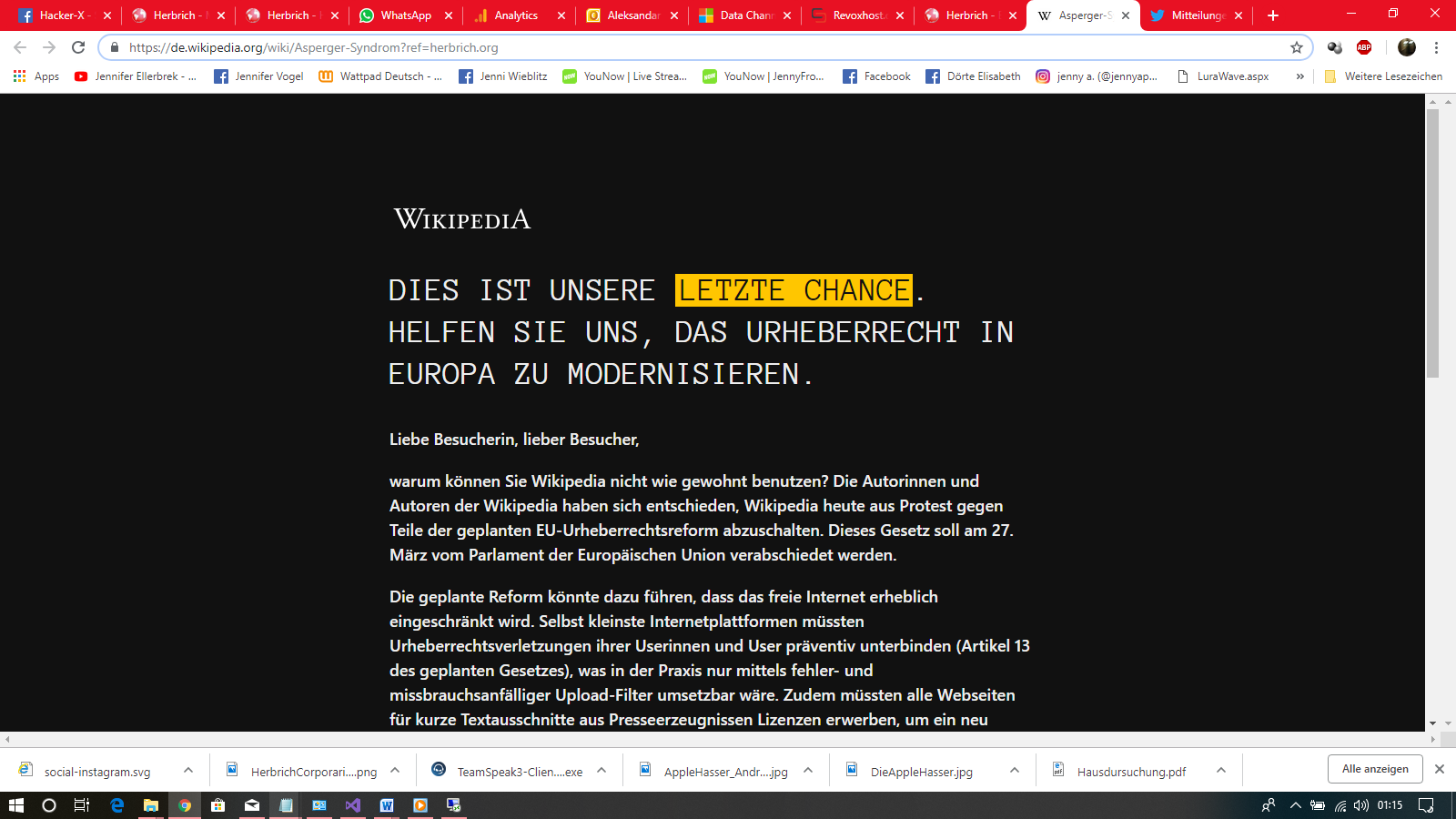 Screenshot: Kein Zugriff mehr auf Wikipedia dank Artikel 13!